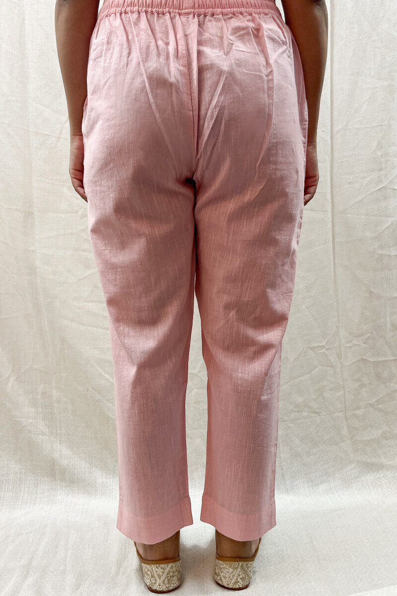 Pink Handcrafted Cotton Slub Narrow Pants