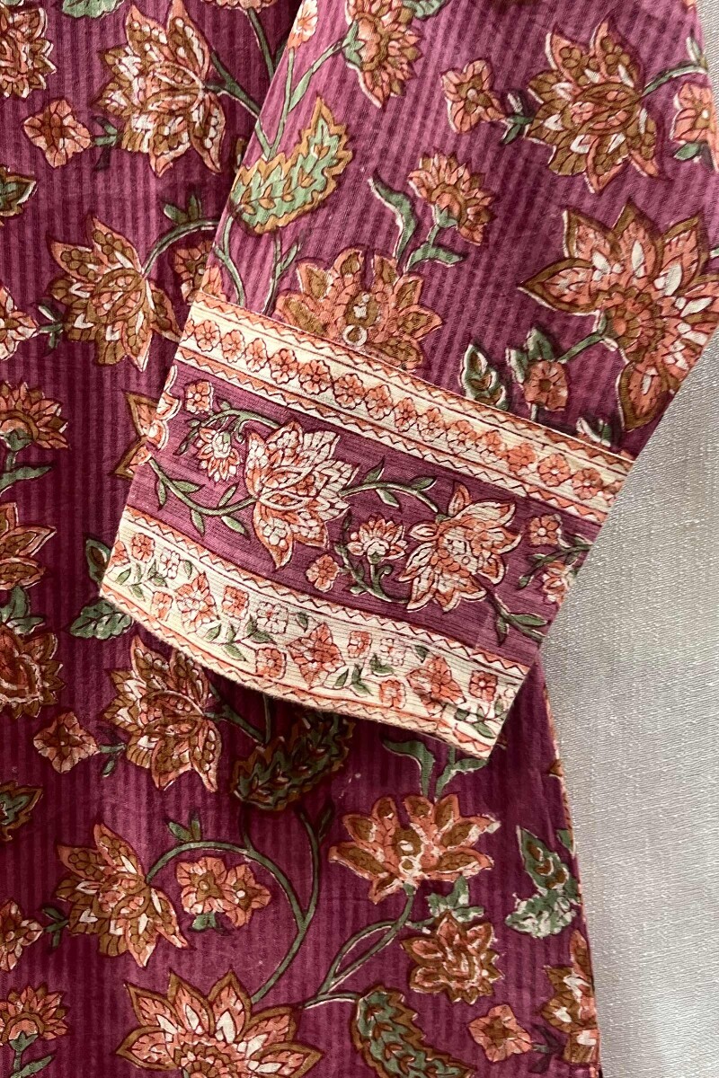 Pink Hand Block-Printed Straight Cotton Dobby Kurta
