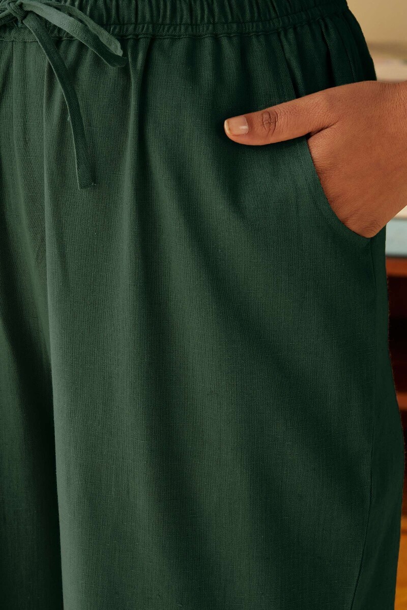 Forest Green Handcrafted Cotton Flax Pants