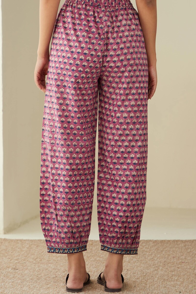 Pink Hand Block-Printed Cotton Izhaar Pants