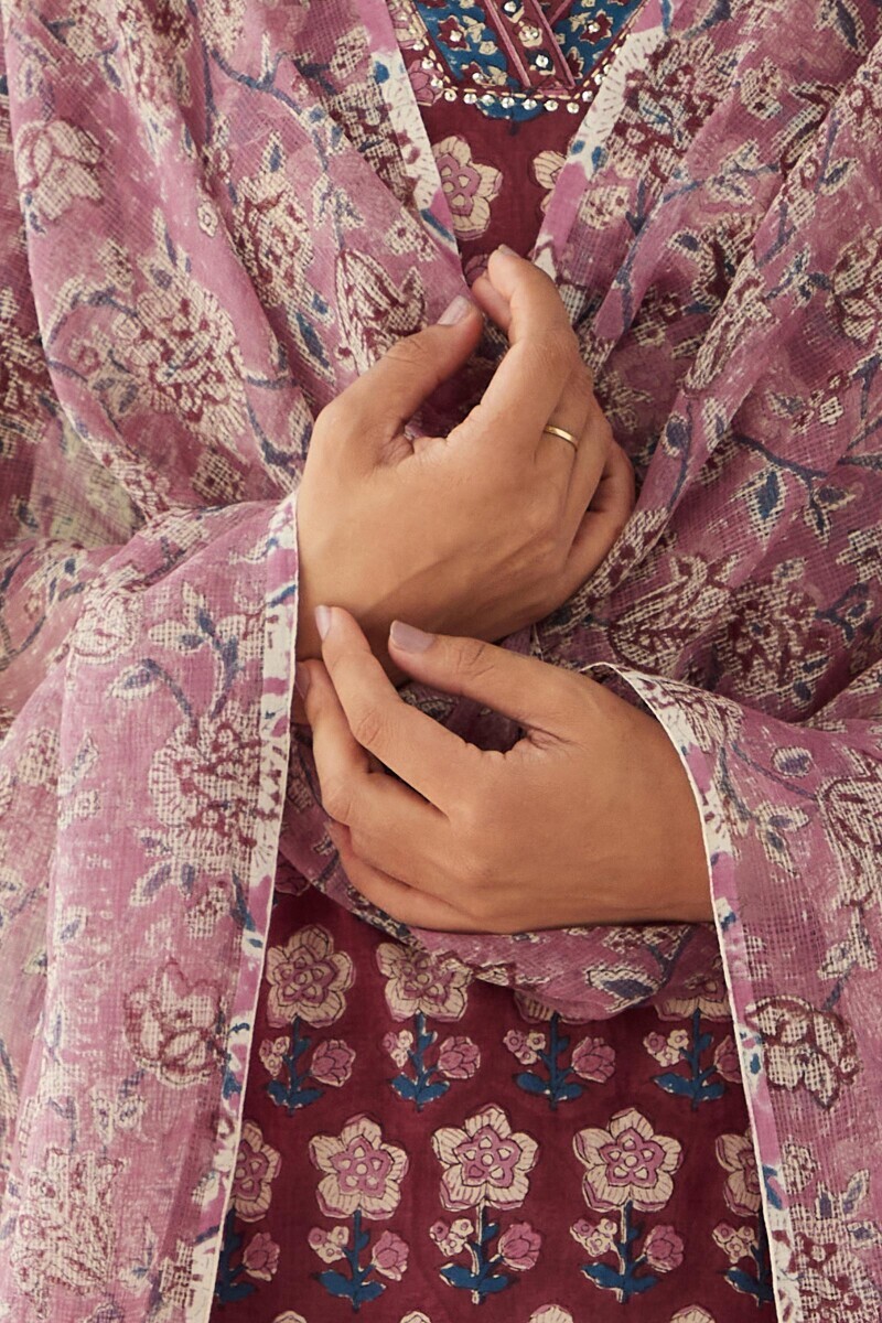 Pink Hand Block-Printed Kota Dupatta