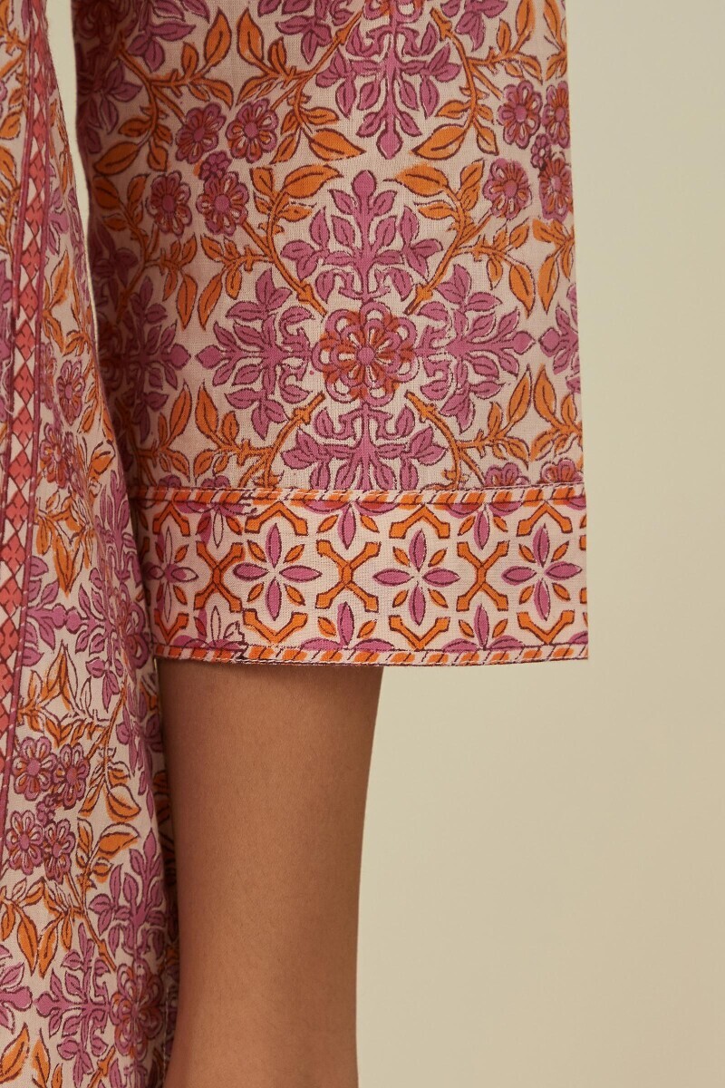 Cream Hand Block-Printed Straight Cotton Kurta