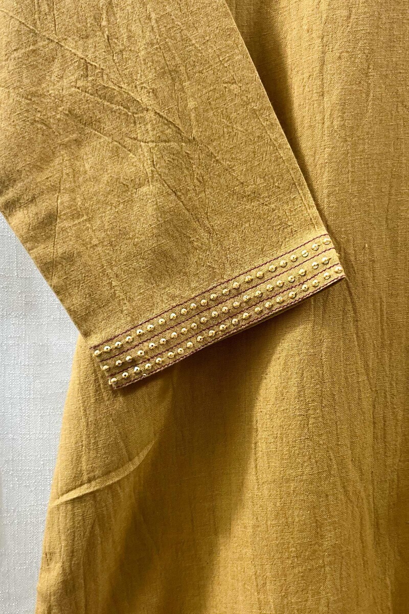 Yellow Handcrafted Straight Cotton Flax Kurta