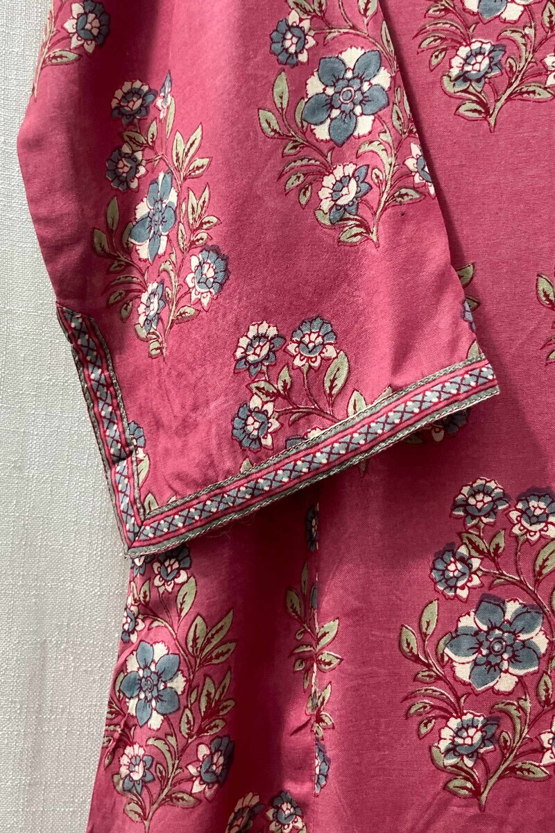 Pink Hand Printed Straight Modal Kurta