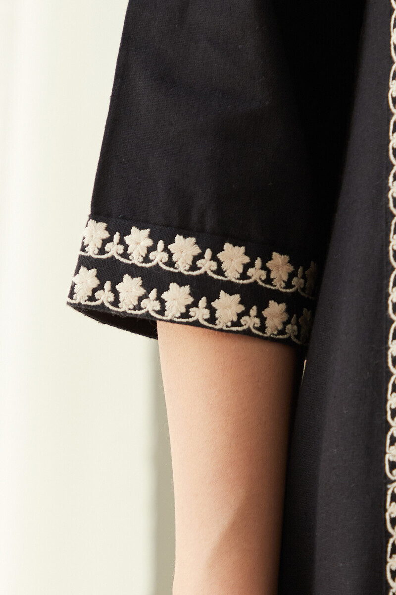 Black Handcrafted A-Line Cotton Flax Kurta