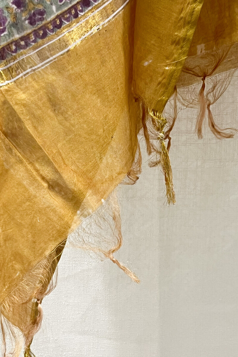 Yellow Hand Block-Printed Cotton Silk Dupatta