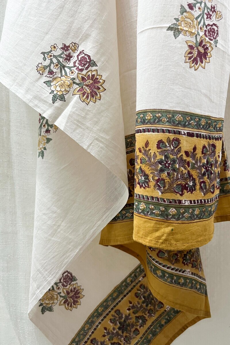 Cream Hand Block-Printed Cotton Mul Dupatta