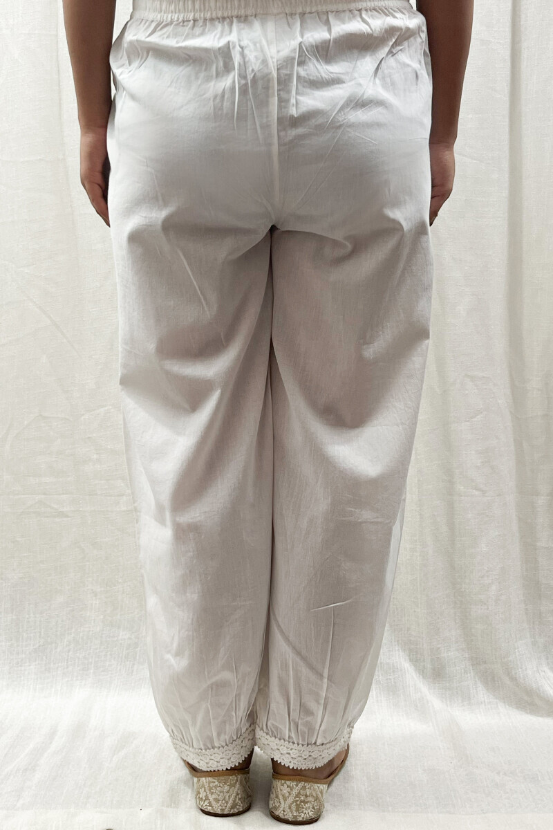 White Handcrafted Cotton Izhaar Pants