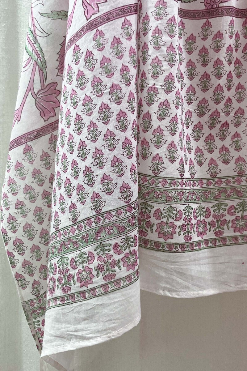 White Hand Block-Printed Cotton Mul Dupatta