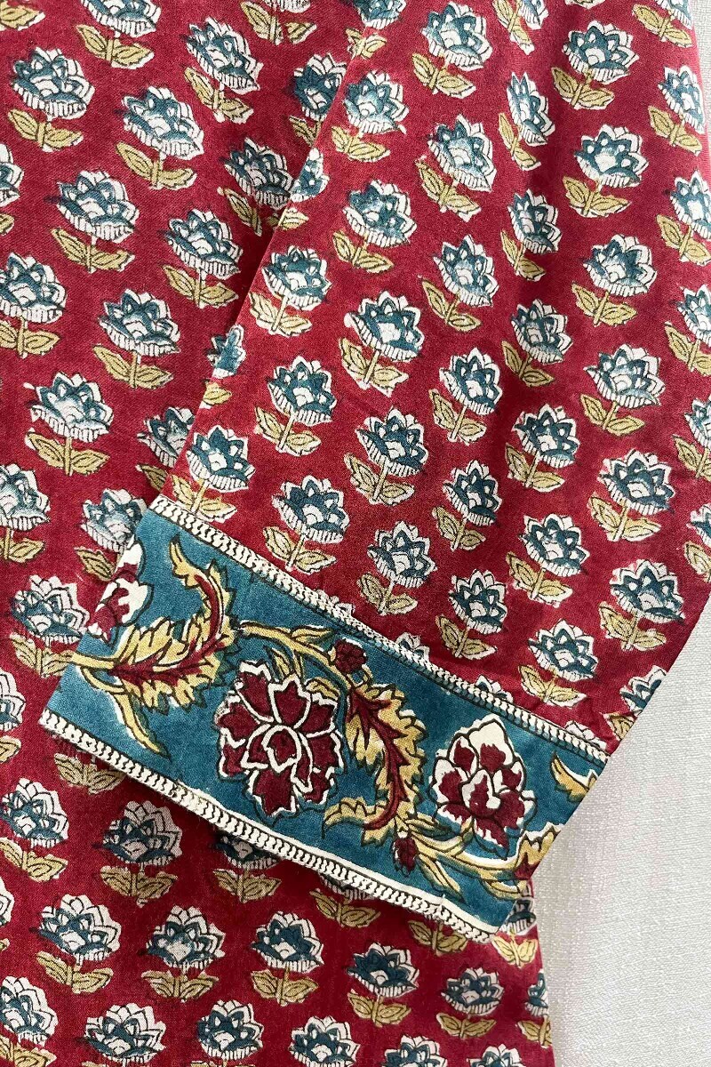 Red Hand Block-Printed Straight Modal Kurta