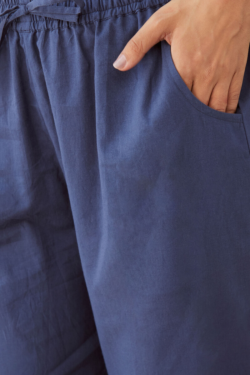 Blue Handcrafted Cotton Narrow Pants