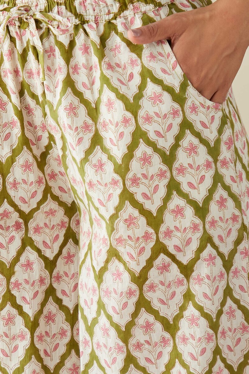 White Hand Block-Printed Cotton Palazzo