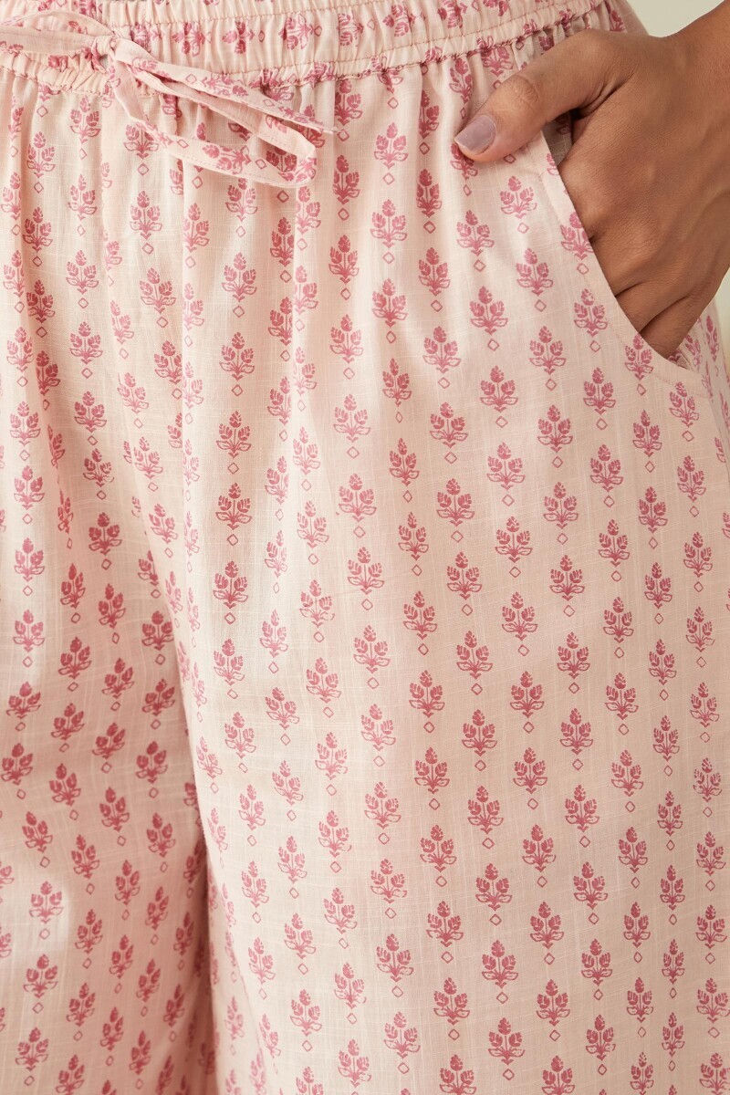 Pink Hand Printed Cotton Slub Farsi