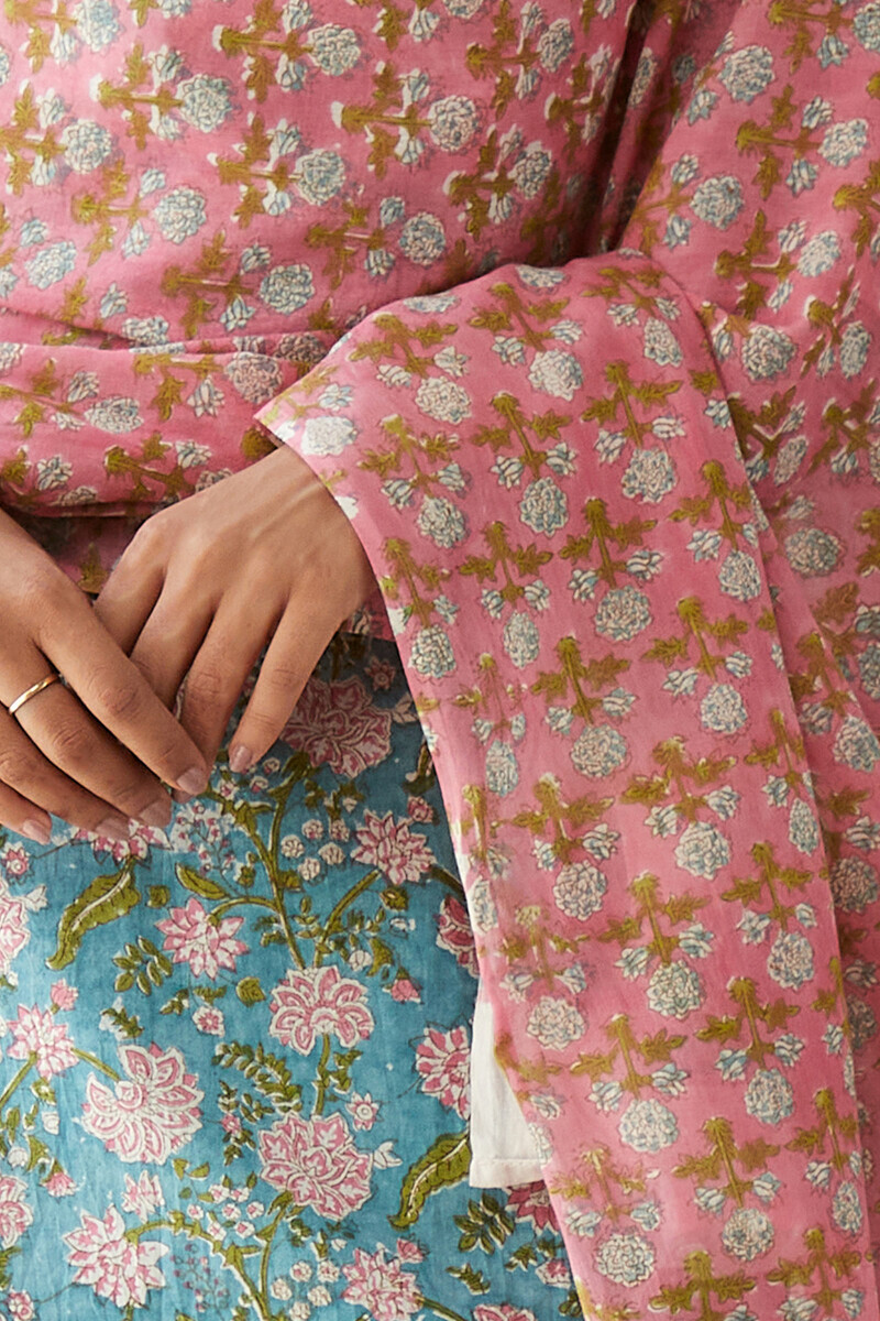 Pink Hand Block-Printed Cotton Mul Dupatta