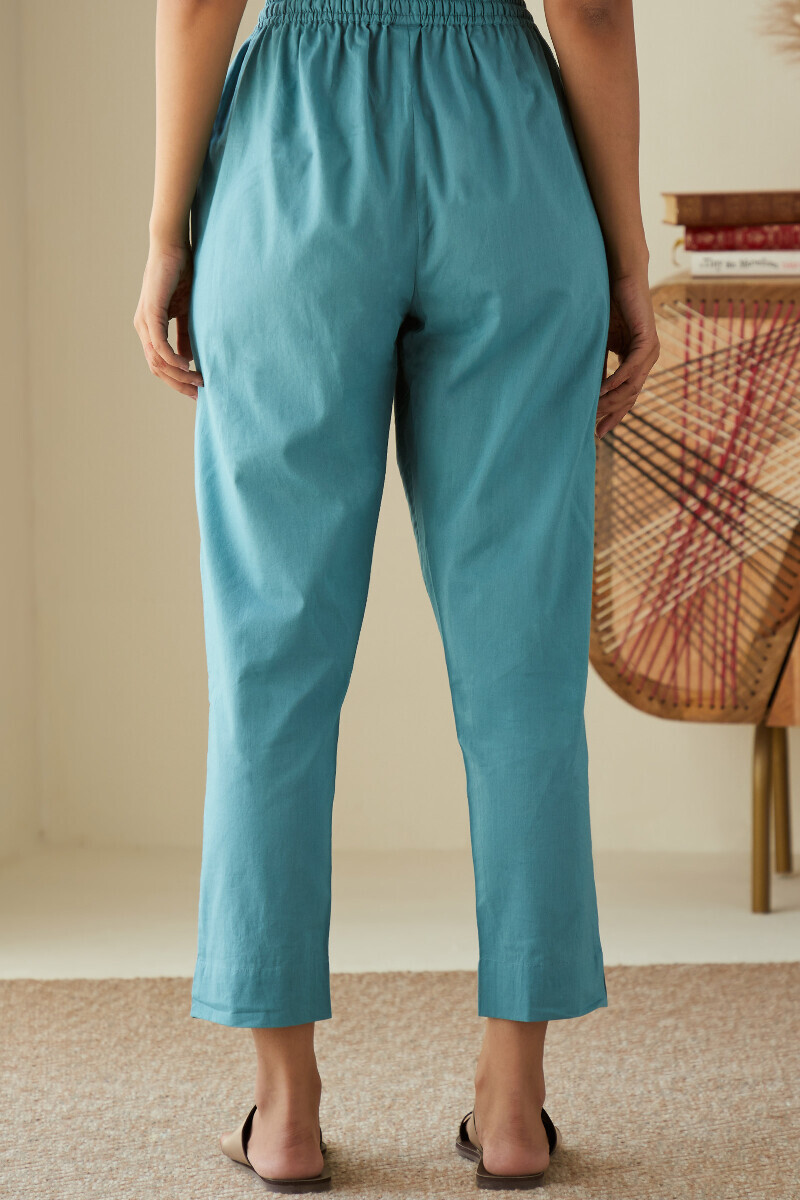 Blue Handcrafted Cotton Narrow Pants