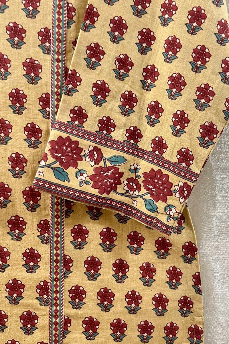 Yellow Hand Block-Printed Straight Cotton Kurta
