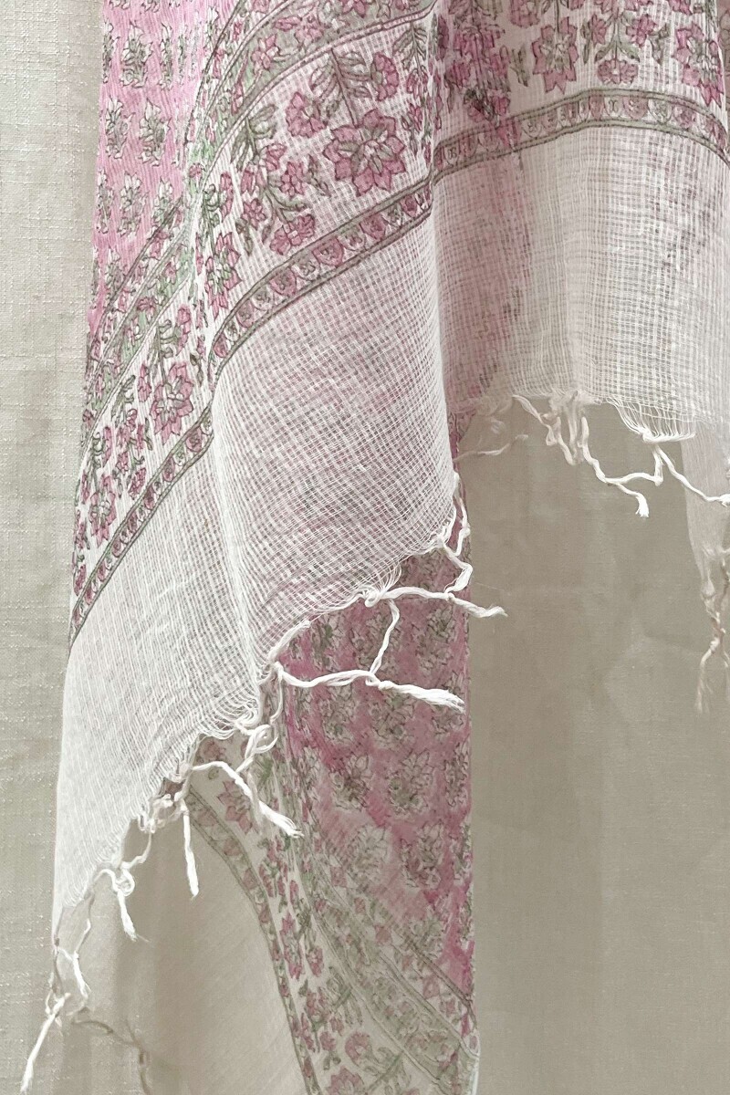 Pink Hand Block-Printed Kota Dupatta