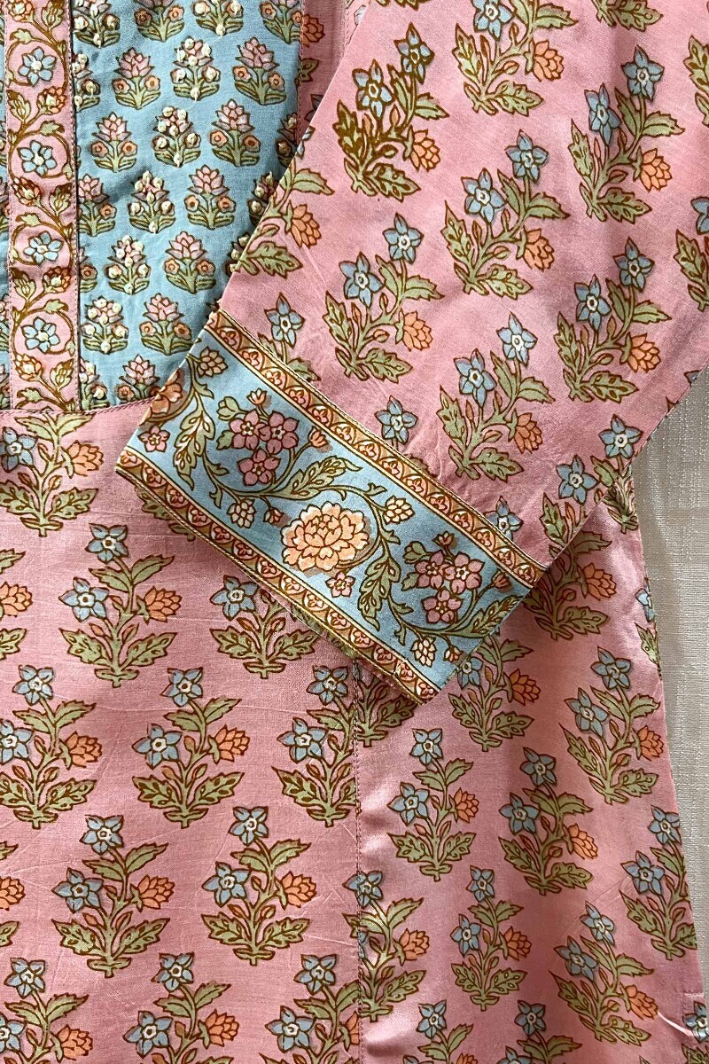 Pink Hand Printed Straight Modal Kurta