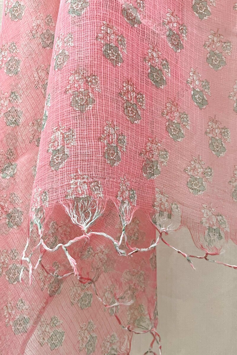 Pink Hand Block-Printed Kota Dupatta