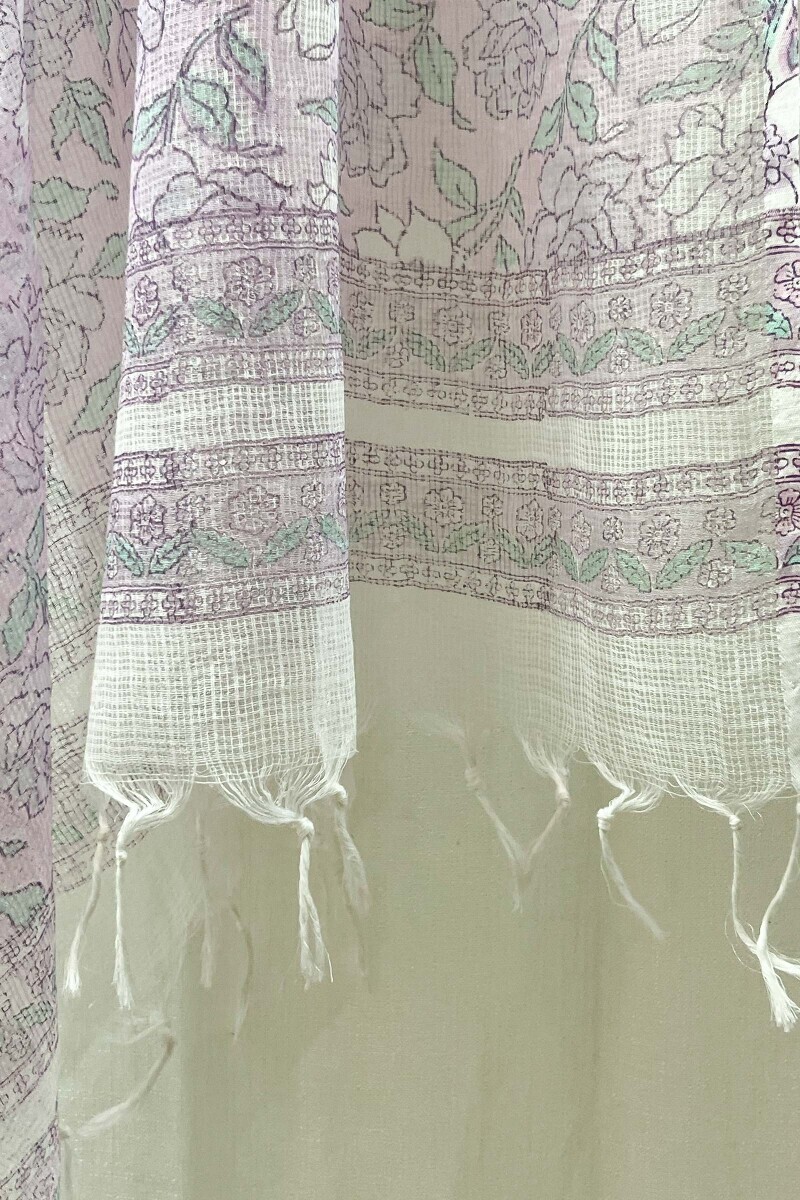 Purple Hand Block-Printed Kota Dupatta