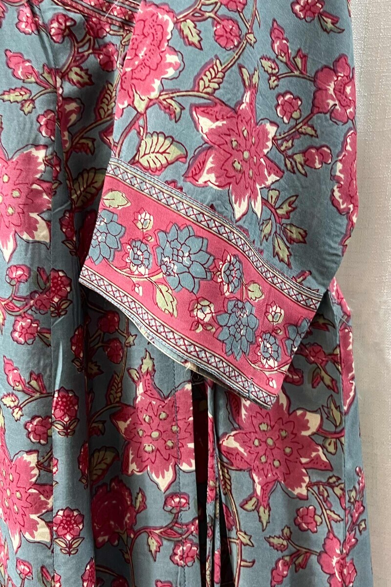 Sky Blue Hand Printed Straight Modal Kurta