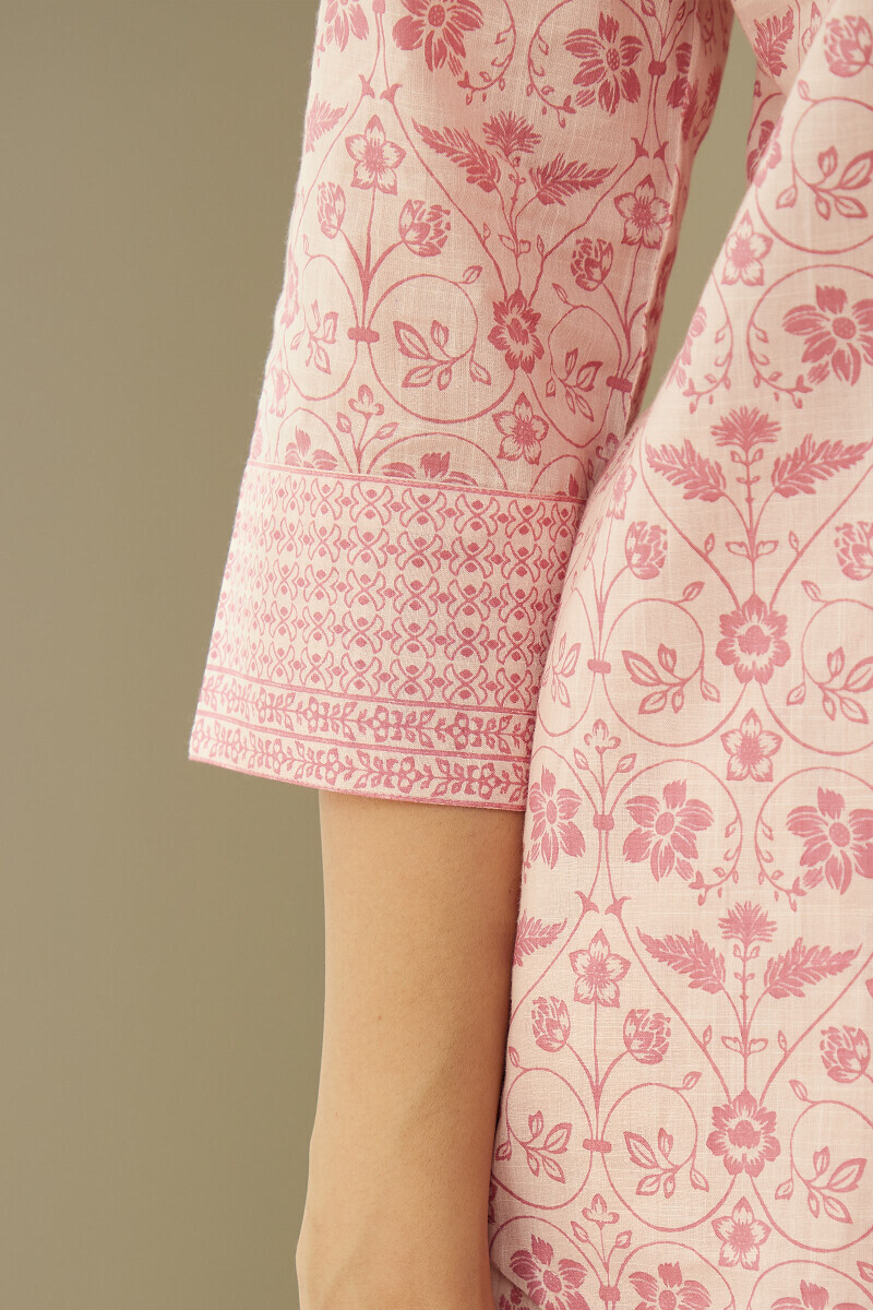 Pink Hand Printed Cotton Slub Loungewear Set
