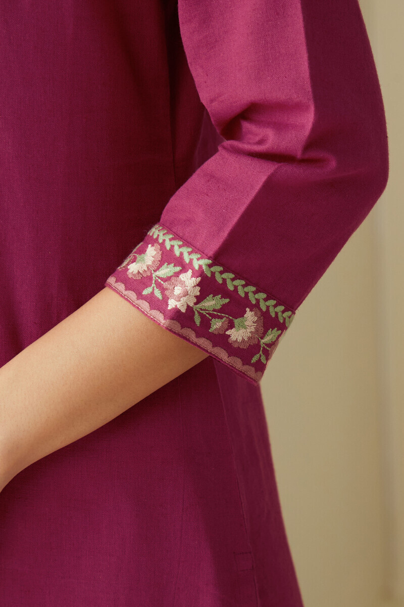 Pink Handcrafted Straight Cotton Flax Kurta