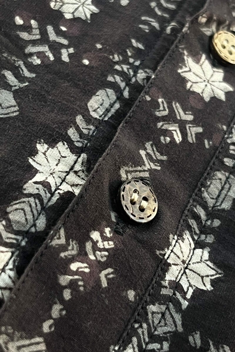 FG Specials: 1 Of 1- Men's Black Hand Block-Printed Cotton Shirt