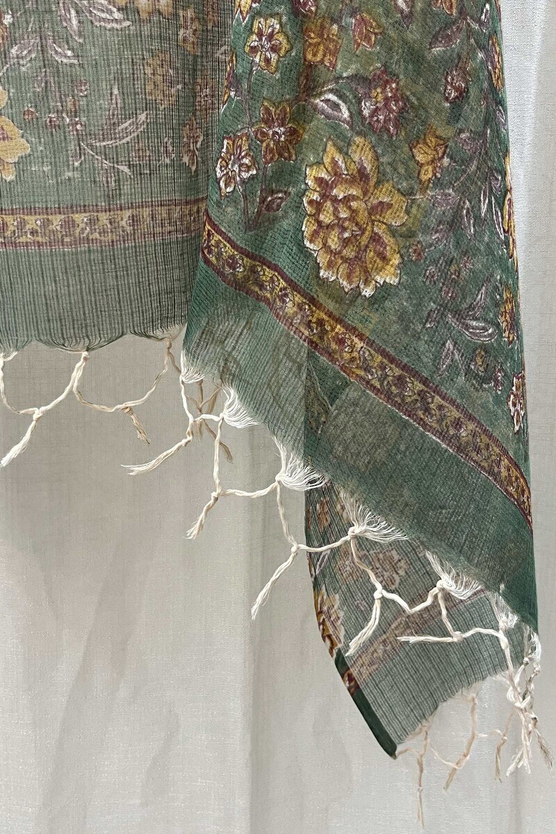 Yellow Hand Block-Printed Kota Dupatta