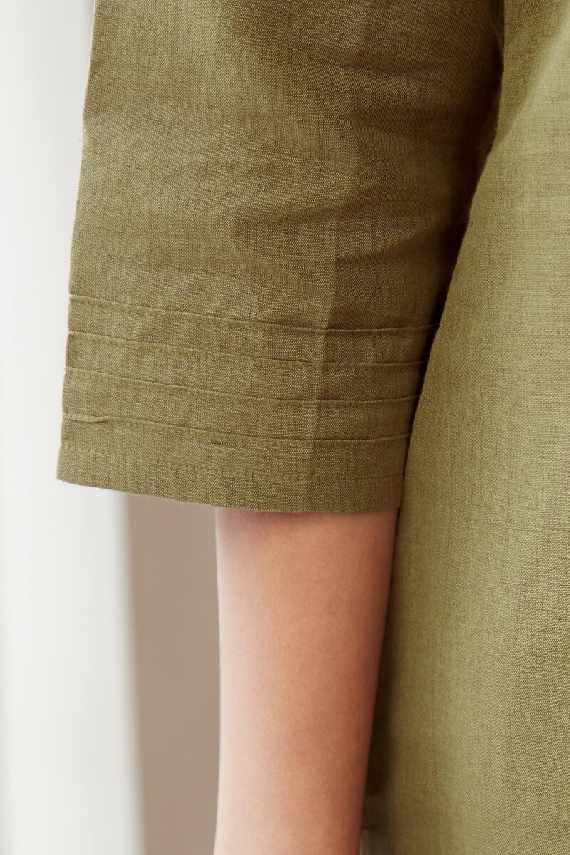 Olive Green Handcrafted Straight Cotton Linen Kurta