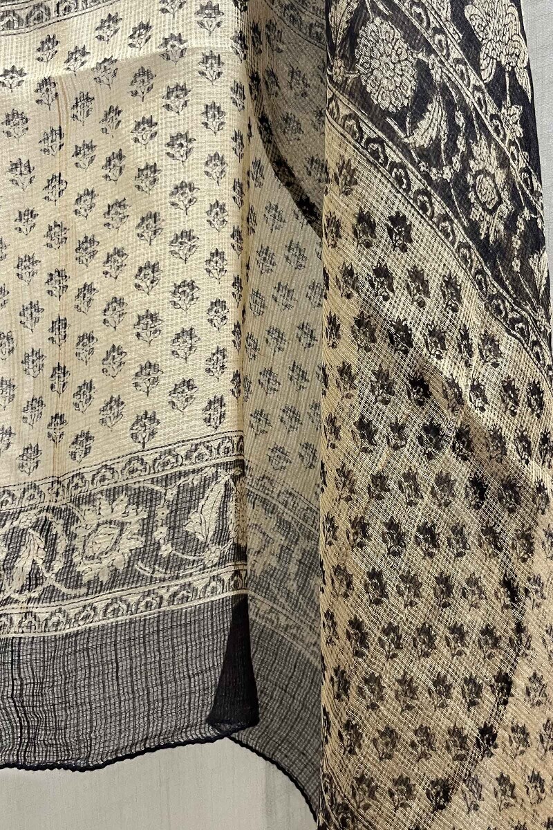 Black Hand Block-Printed Kota Dupatta