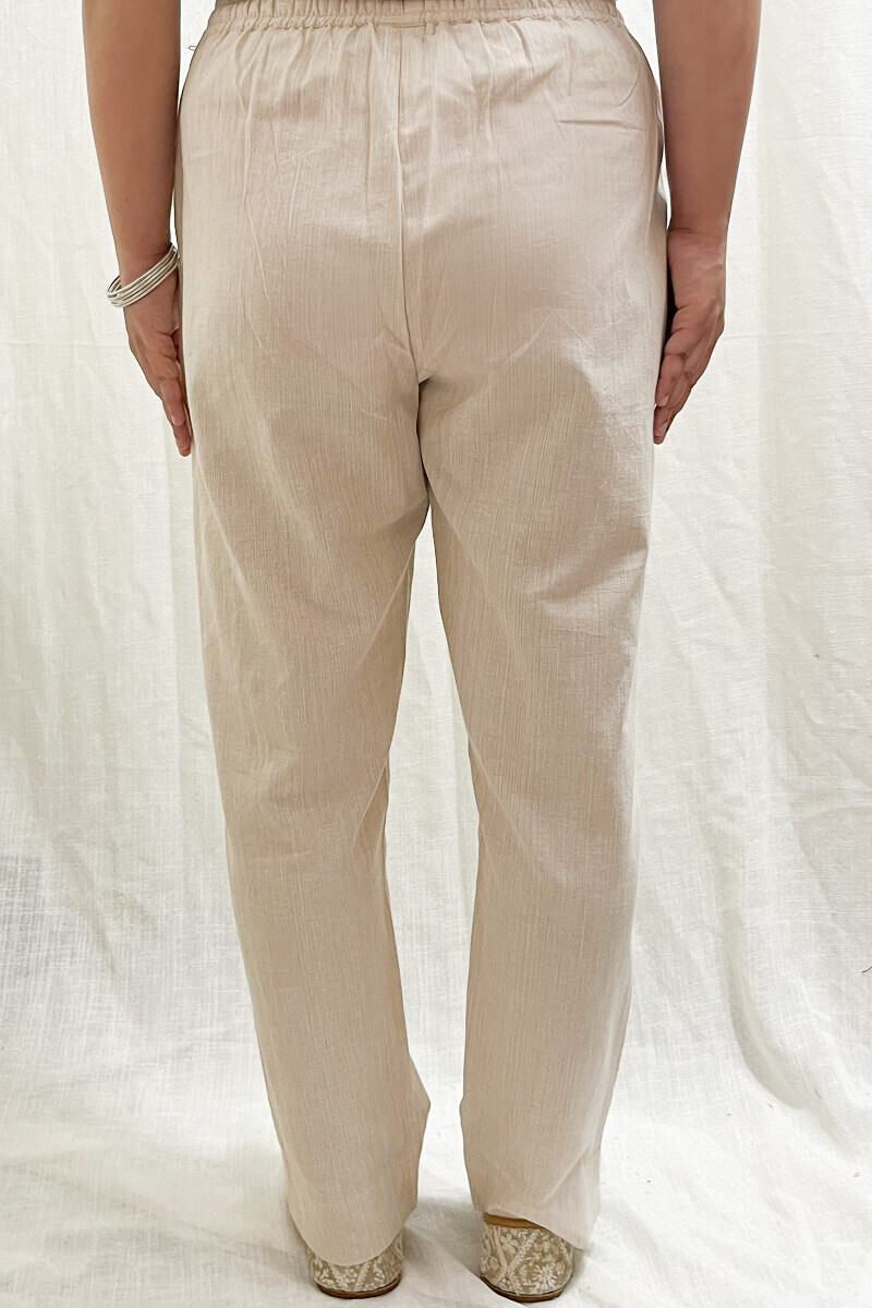 Cream Handcrafted Cotton Narrow Pants
