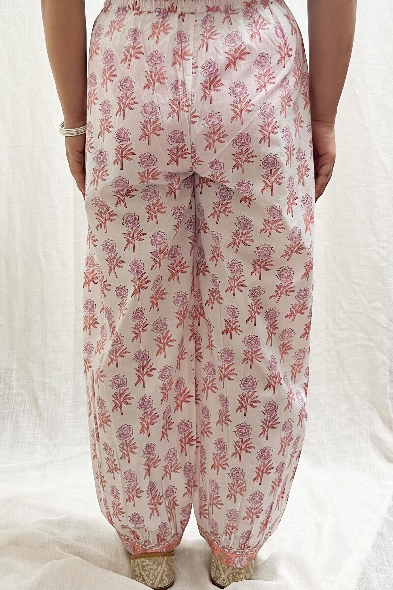 White Hand Block-Printed Cotton Izhaar Pants