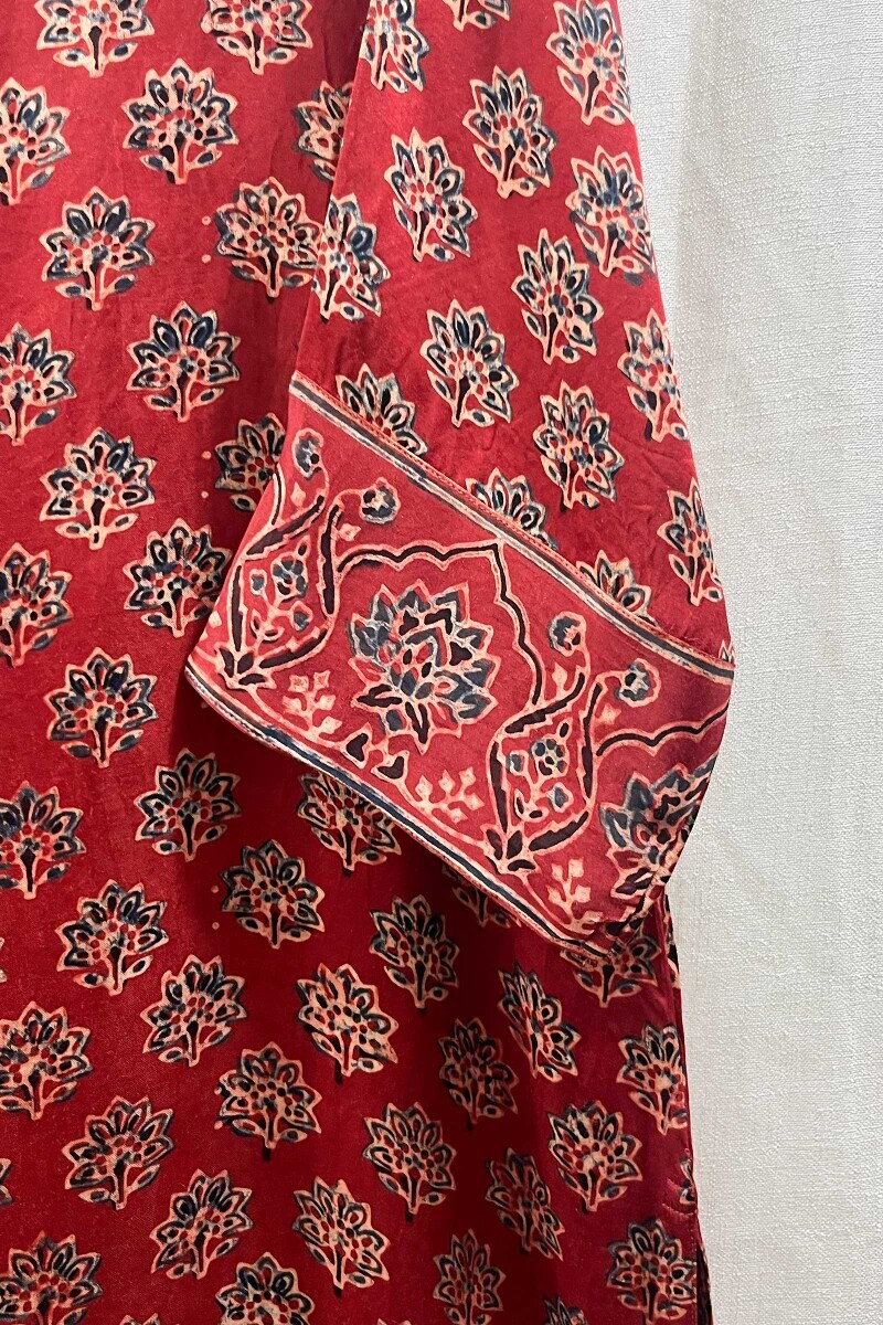 Ajrak Hand Block-Printed Straight Viscose Kurta