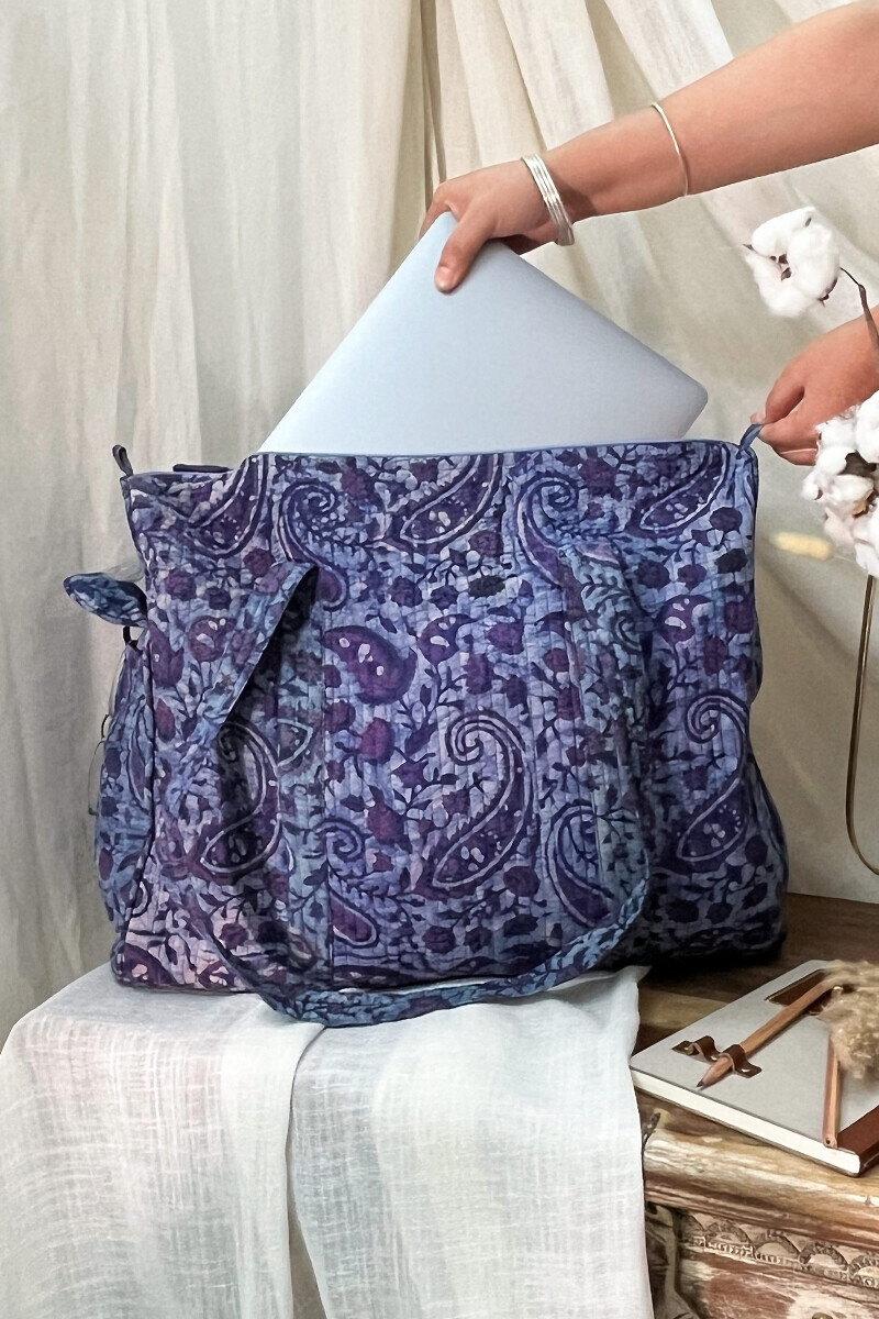 Akola Hand Block-Printed Cotton Duffel Bag
