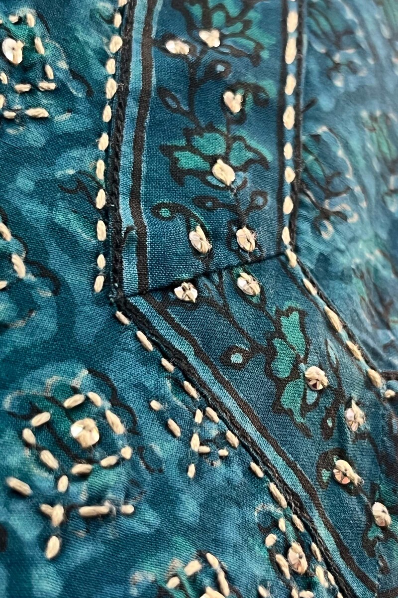 FG Specials: 1 of 1- Teal Hand Block-Printed Viscose Kurta