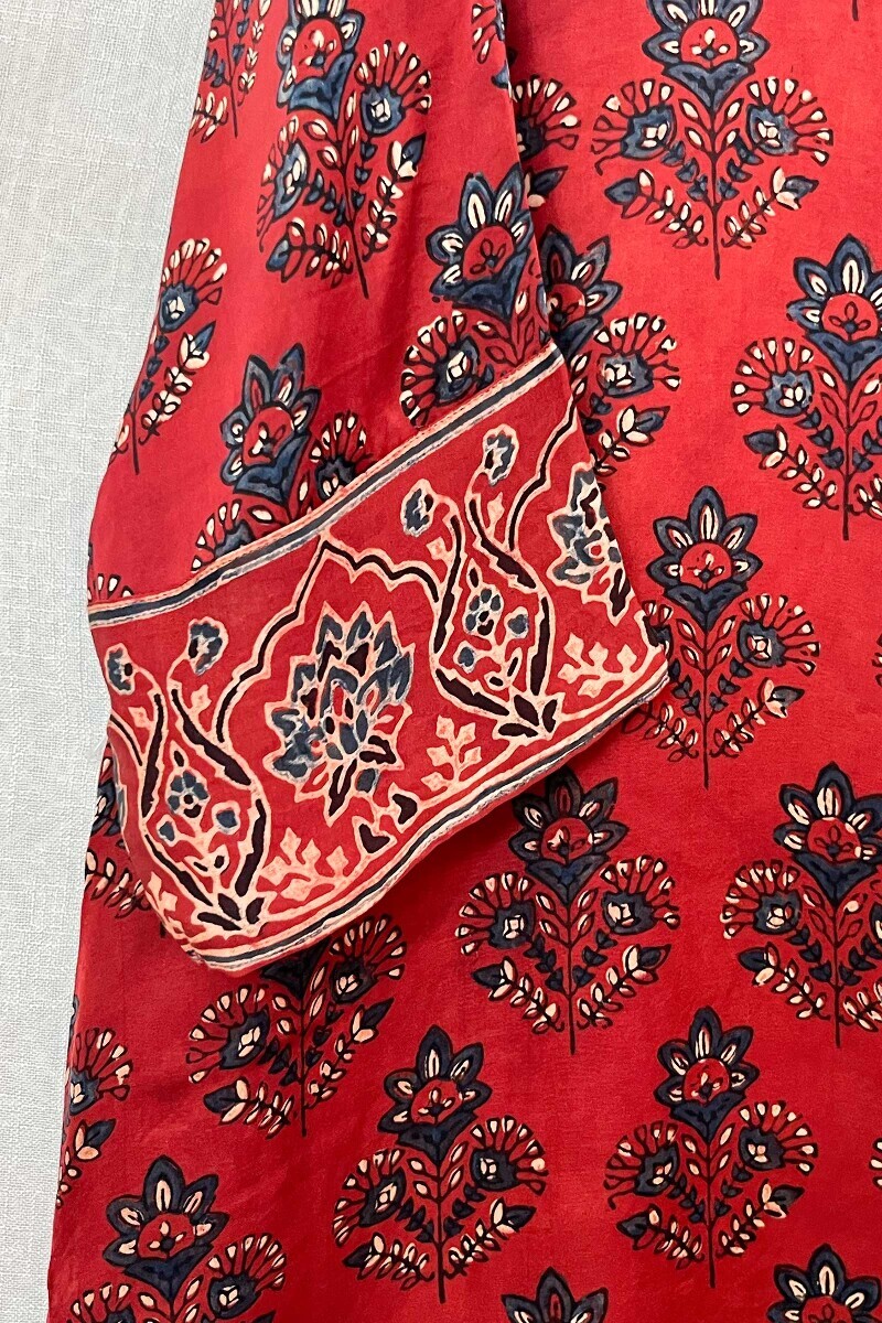 Ajrak Hand Block-Printed Straight Modal Satin Kurta