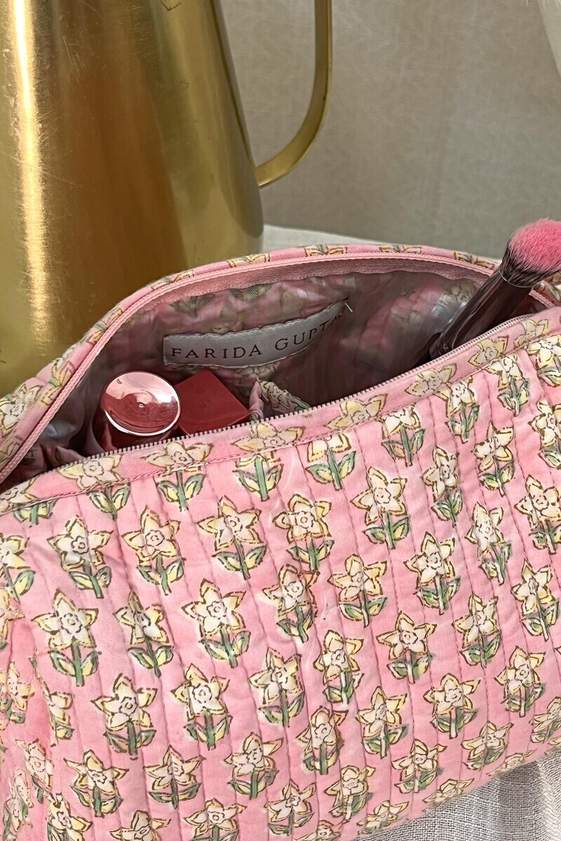 Pink Hand Block-Printed Cotton Vanity Pouch