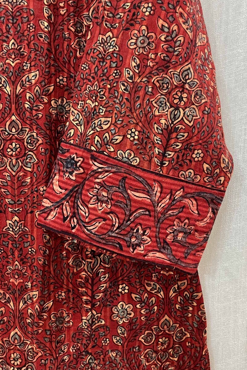 Ajrak Hand Block-Printed Straight Cotton Dobby Kurta