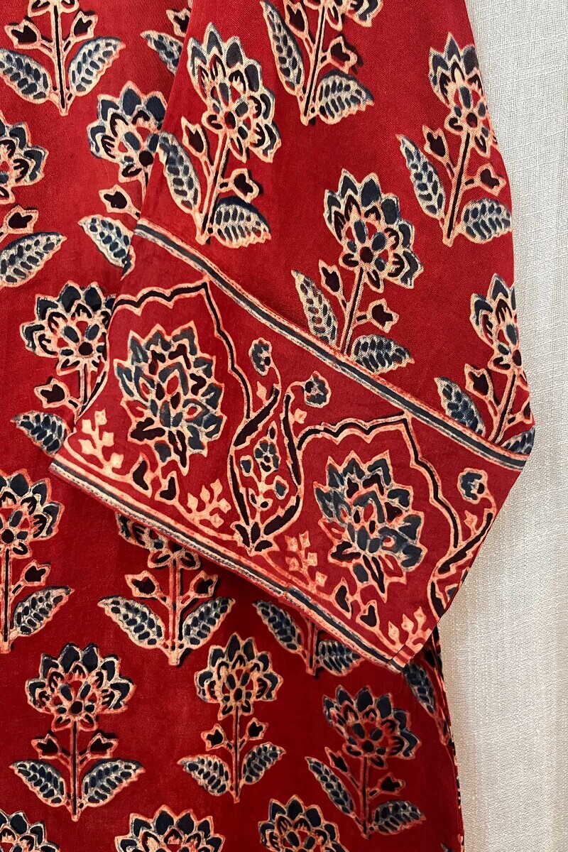 Ajrak Hand Block-Printed Straight Modal Satin Kurta