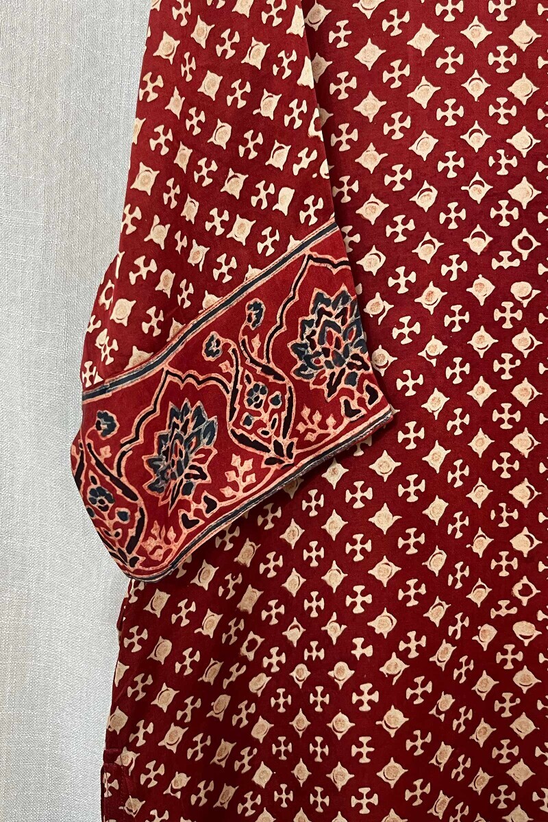 Ajrak Hand Block-Printed Straight Modal Satin Kurta