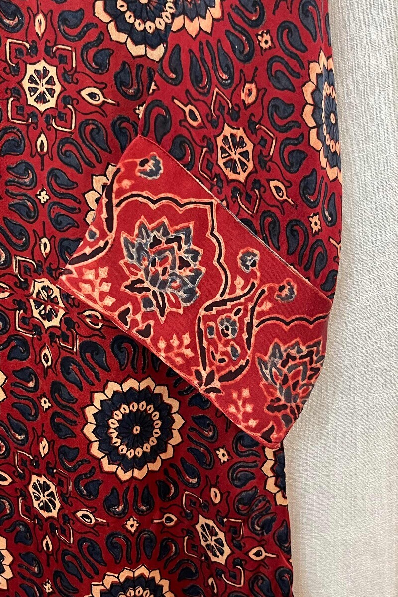 Ajrak Hand Block-Printed Straight Modal Satin Kurta