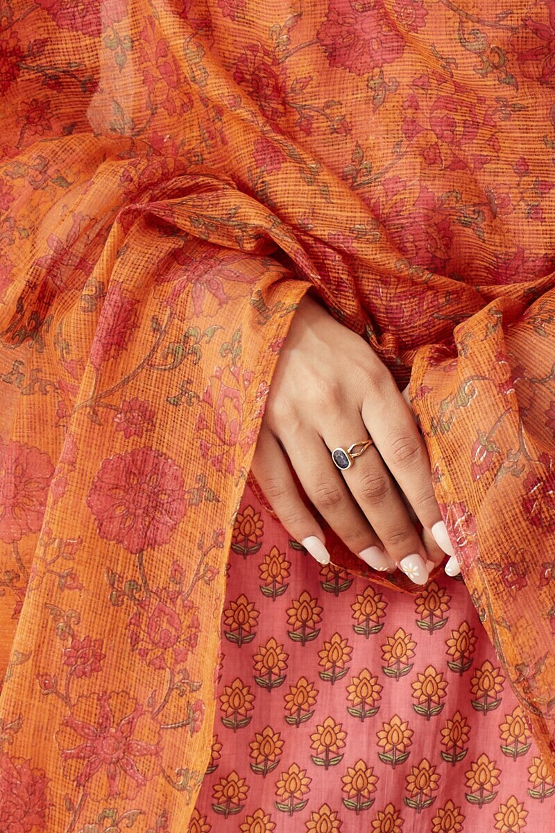 Orange Hand Printed Kota Dupatta