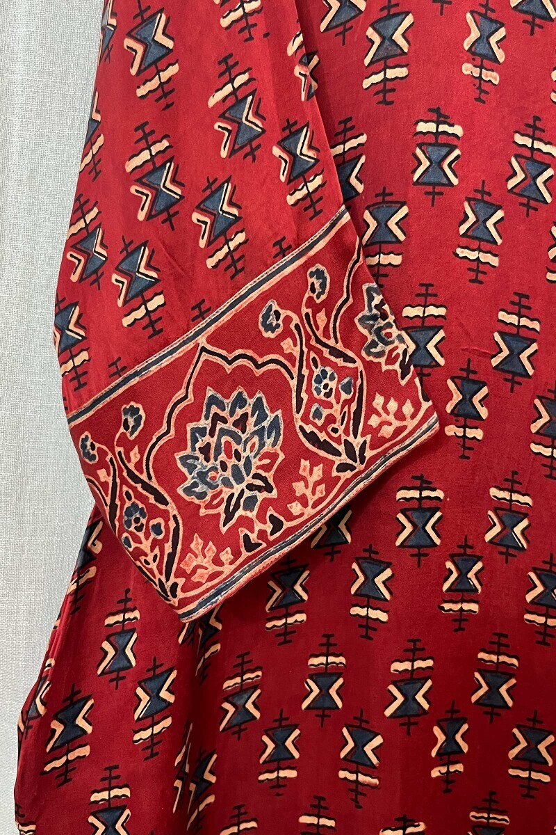 Ajrak Hand Block-Printed Straight Modal Satin Kurta