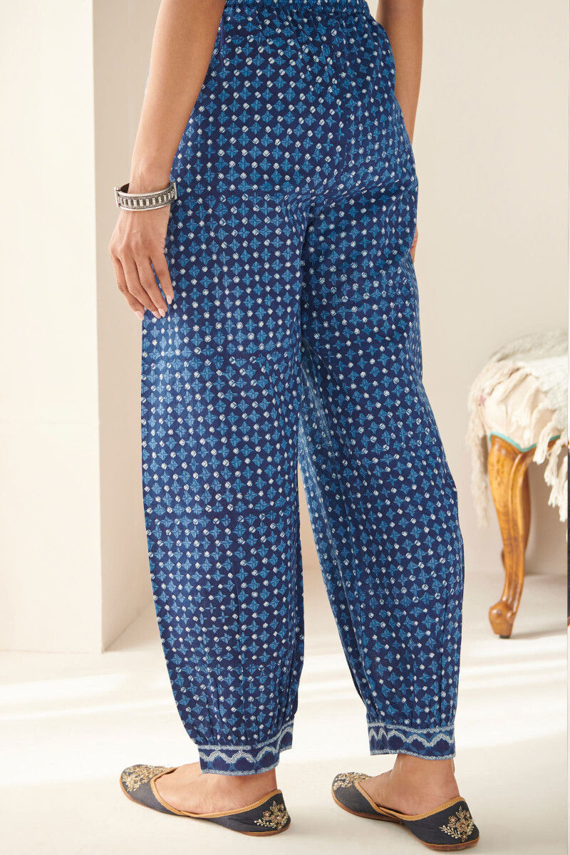 Indigo Hand Block-Printed Cotton Slub Izhaar Pants