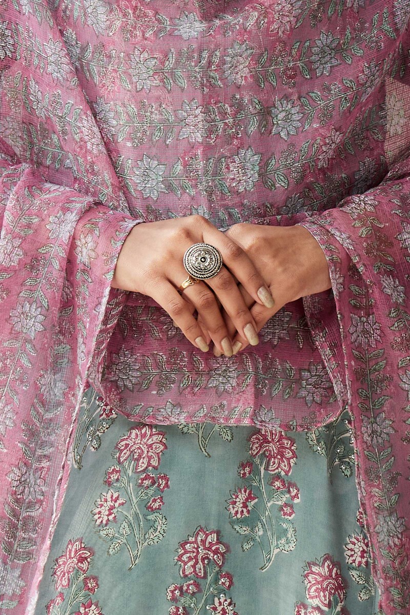 Pink Hand Block-Printed Kota Dupatta