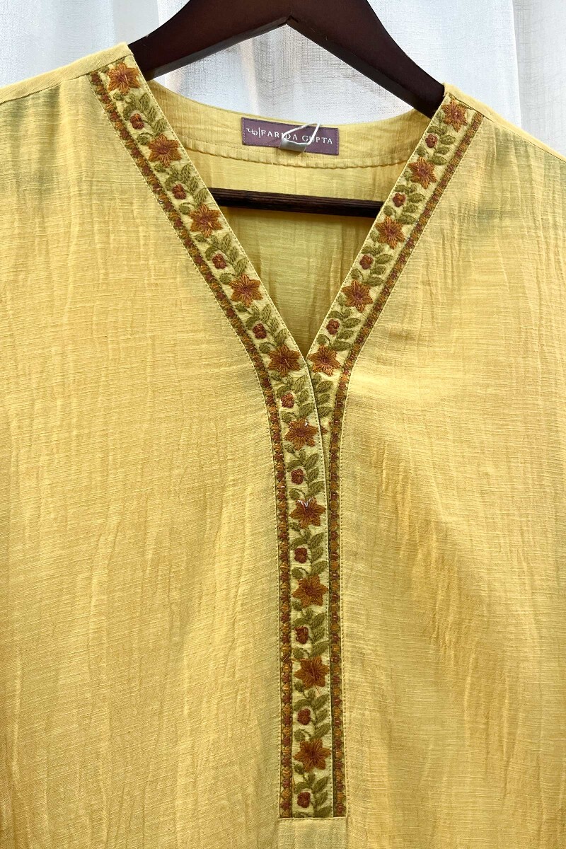 FG Specials: 1 Of 1- Yellow Handcrafted Rayon Slub Kurta and Pants