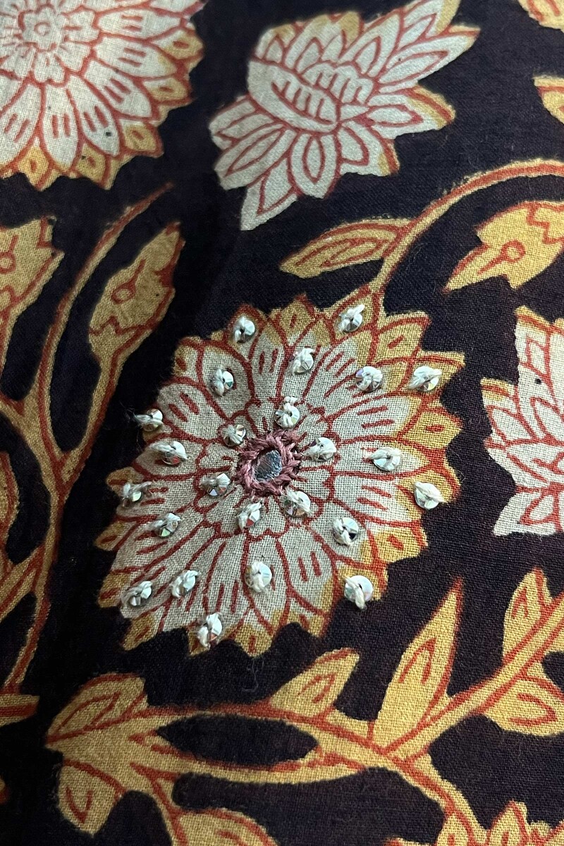 Black Hand Block-Printed Straight Cotton Kurta