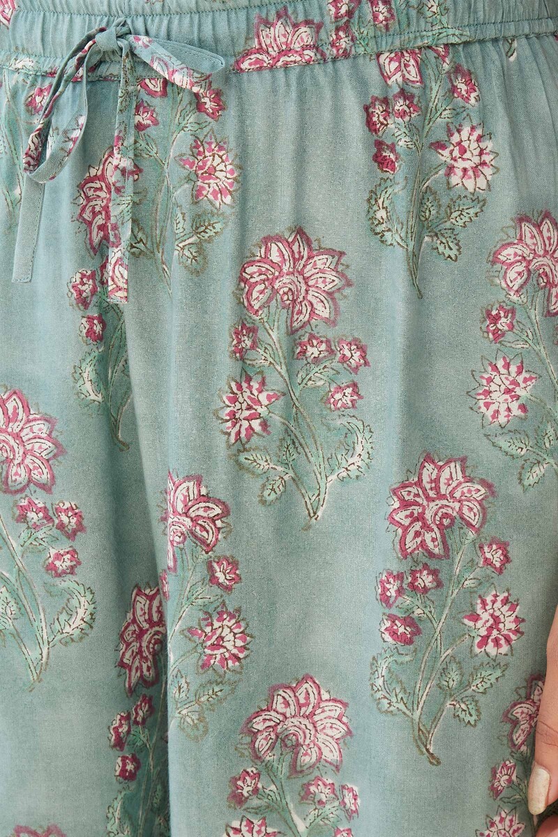 Green Hand Block-Printed Viscose Izhaar Pants