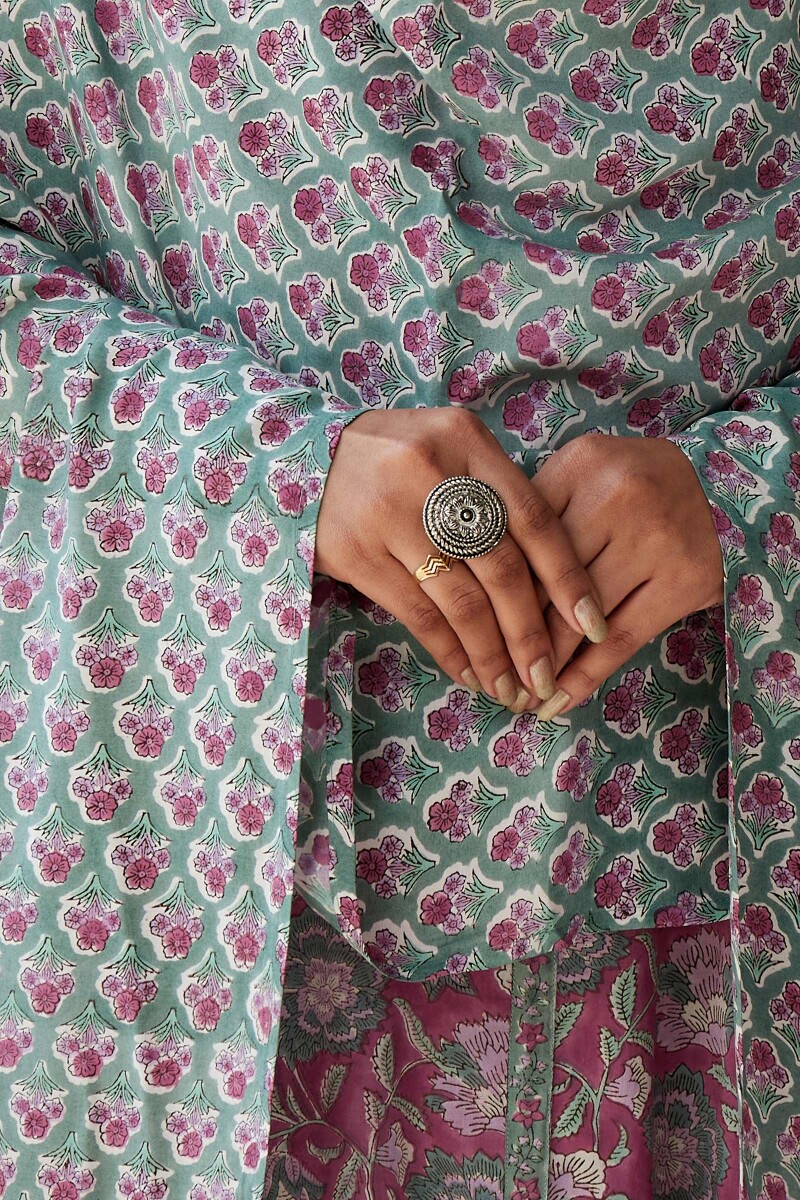 Green Hand Block-Printed Viscose Dupatta